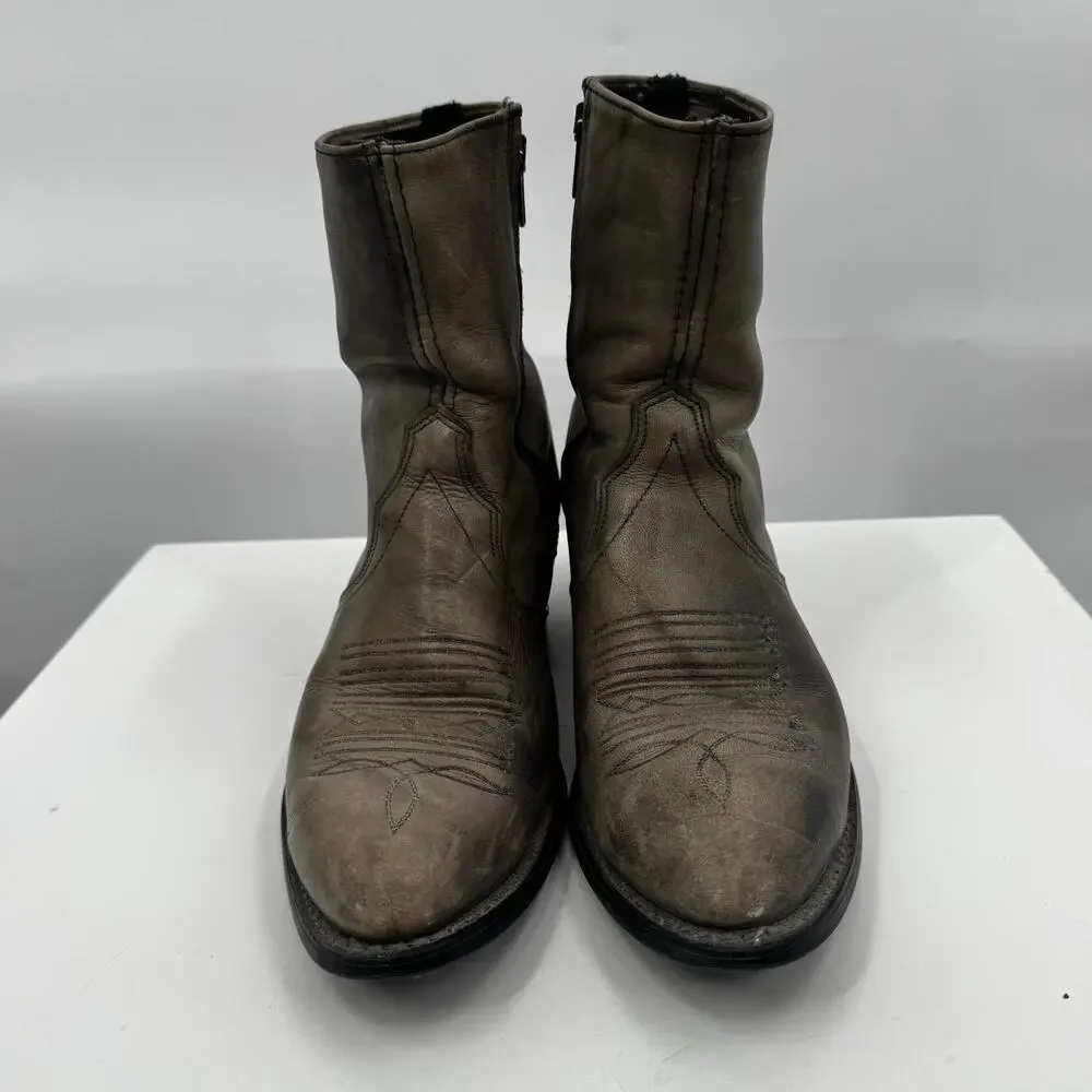 Texas Western Cowboy Ankle Boots Leather Zip Up 7 EE M 352 Vintage Rodeo